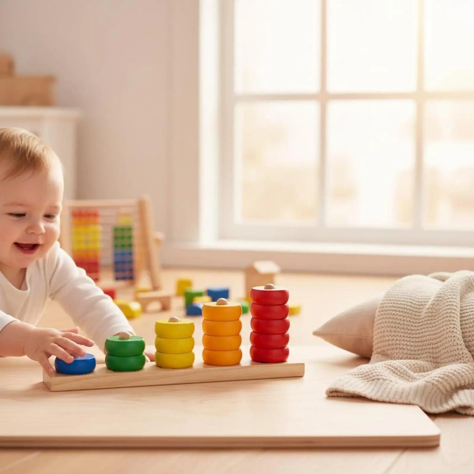 Colorful Circle Stacker Stacking Toy Early Learning Wooden Number Stacker Bright Colors Educational Counting Toy for