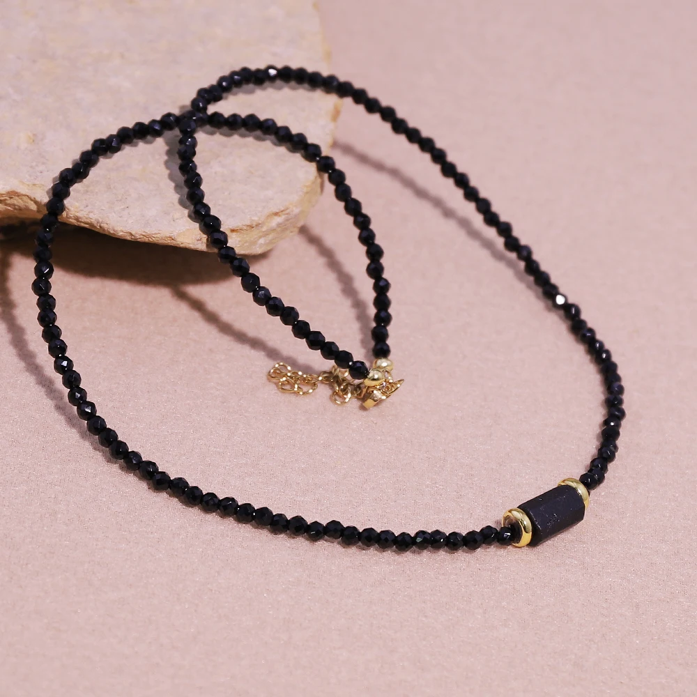 1pcs Hot-selling natural stone 3mm faceted black tourmaline beaded necklace, suitable for daily wear and gifting.