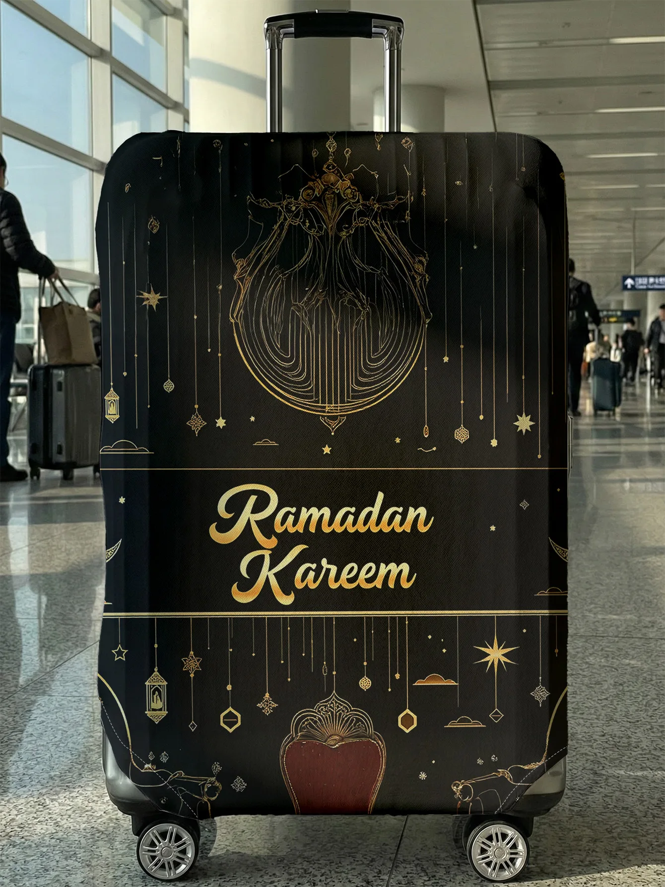 

Чехол для багажа Black Gold Ramadan Kareem, подходит для чемоданов 18-32 дюймов, чехол на ручку чемодана, дорожные аксессуары