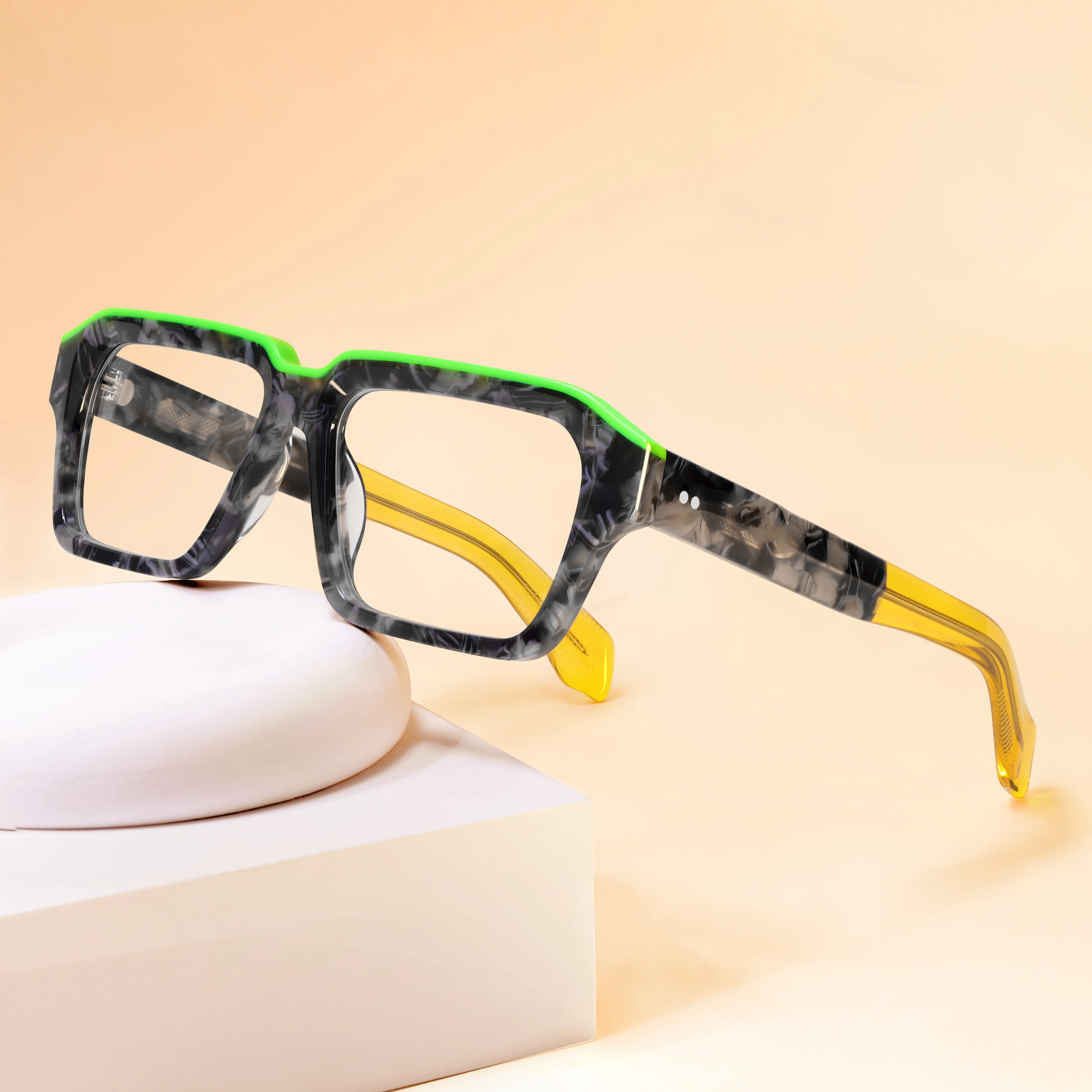 Luxury Acetate Eyeglass Frames Thick Wide Top Dual Tone Large Size Clear Lenses for Men and Women Prescription