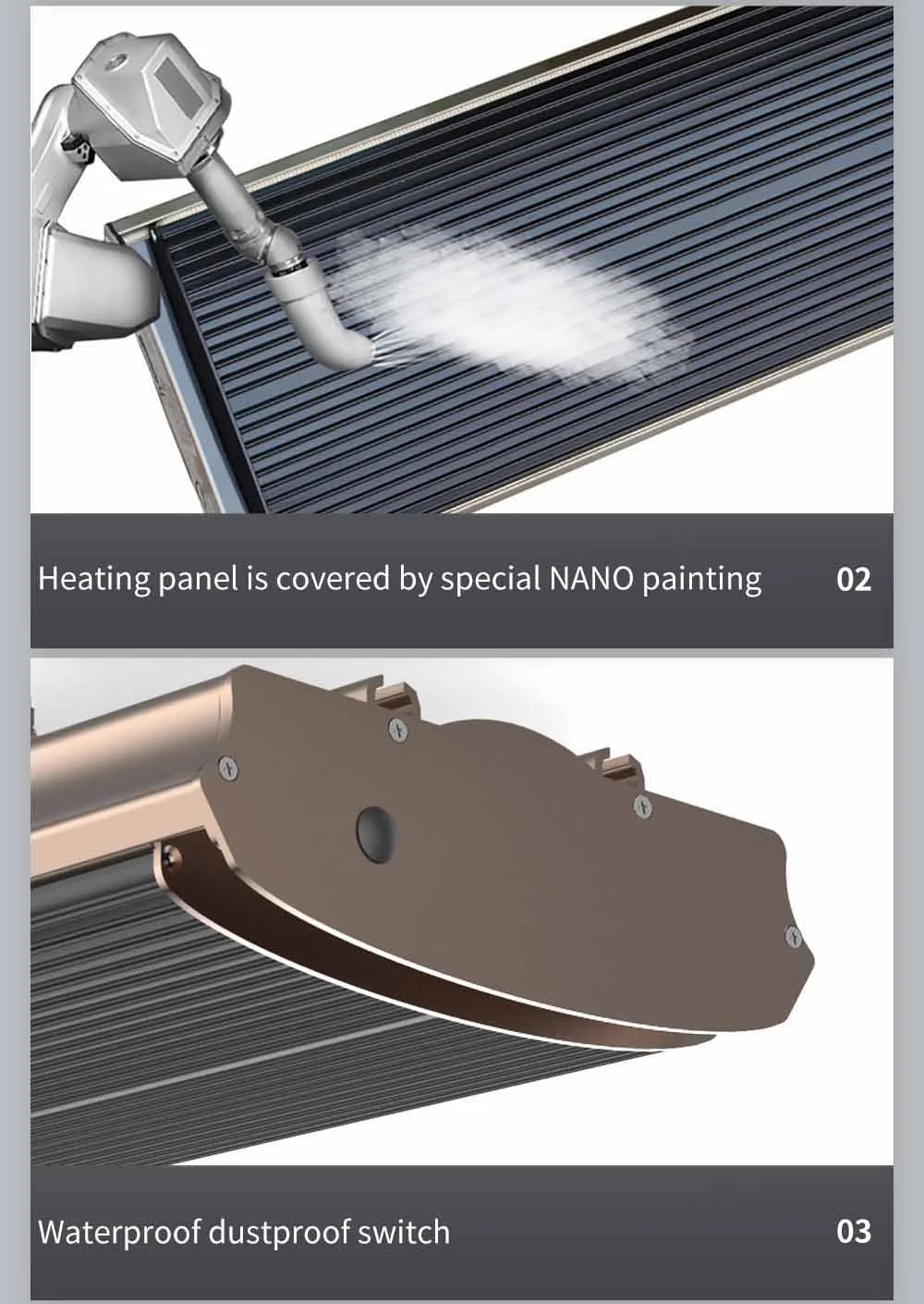 Aquecedor infravermelho externo para uso doméstico Aquecedor radiante Aquecedor elétrico de parede