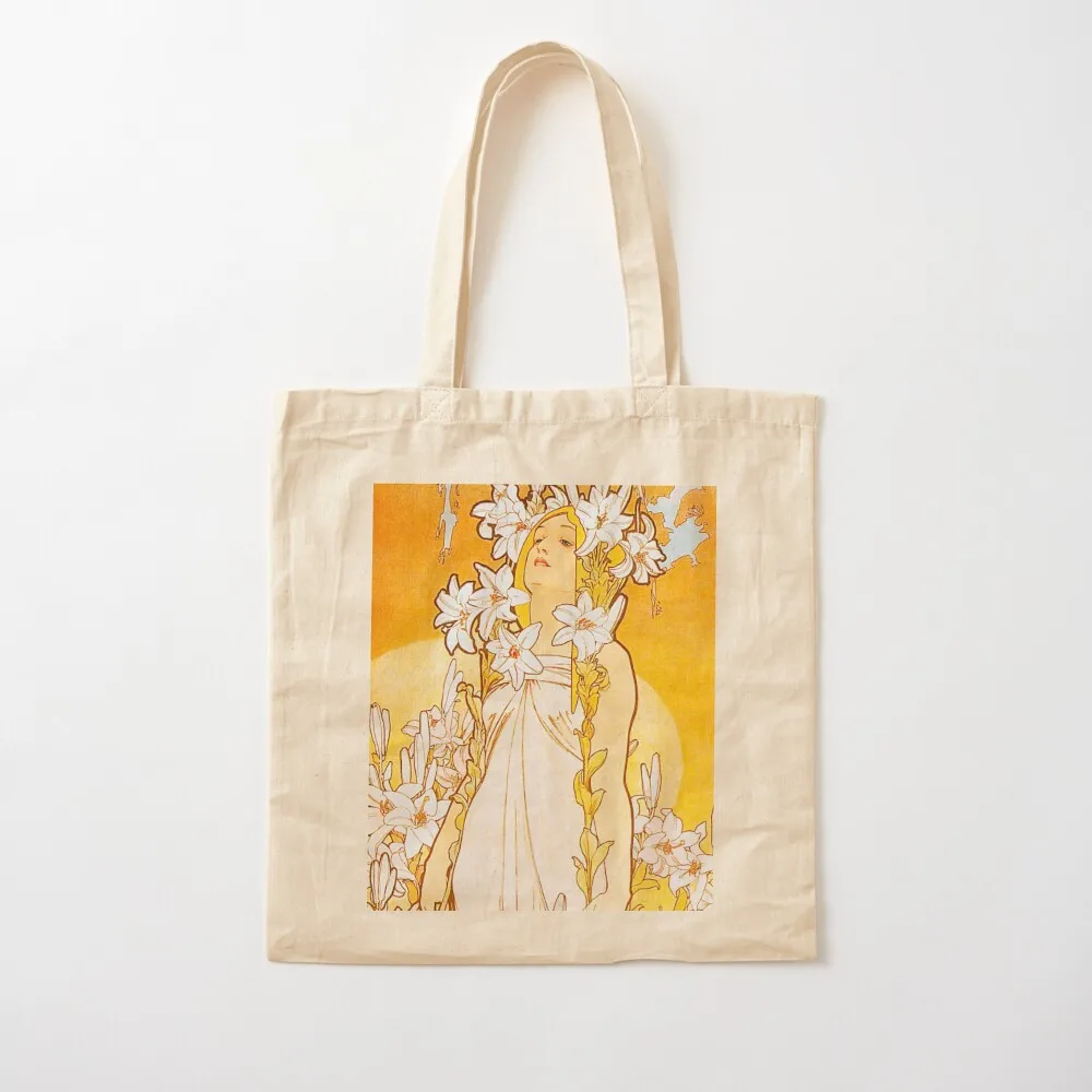 

Lily by Alphonse Mucha Tote Bag hand bags tote bag men's Portable shopping bag Big women