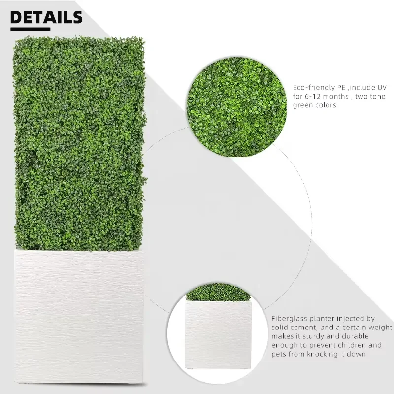 High Quality H59 W10 L22 Faux Foliage Boxwood Hedge Tall Topiary with White Fiberglass Planter Box for Home Decoration