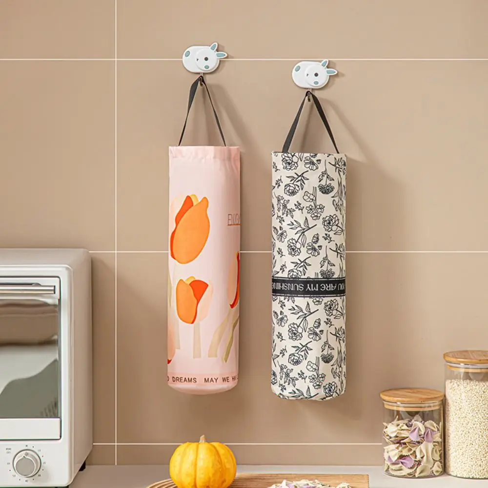 

Cartoon Pattern Grocery Bag Holder Wall Mounted Bottom Opening Garbage Bag Organizer Large Space-Saving Trash Bag Container Home