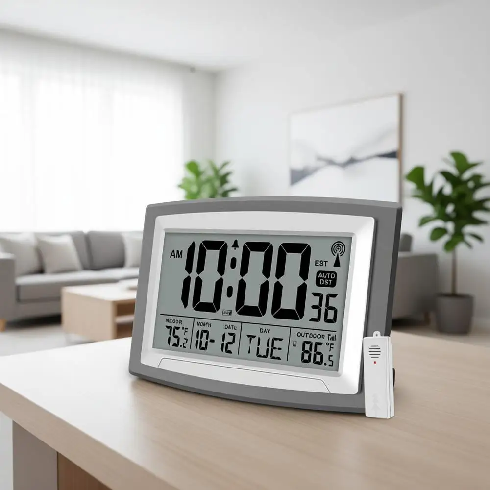 

Цифровые часы 12.5 с автозаводом и атомной точностью, двойным дисплеем температуры для дома и офиса