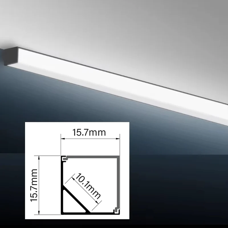 15.7x15.7mm Square 90 Degree Aluminum Profile For LED Channel Wardrobe Profile Hard Bar Strip Fixture Lighting