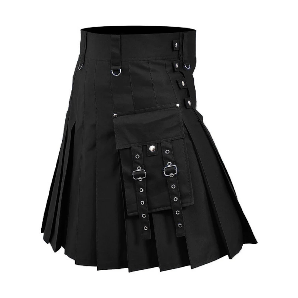 

Scottish Festival Men Kilt Traditional Highland Dress Solid Color Short Length Pleated Design Comfortable Fabric