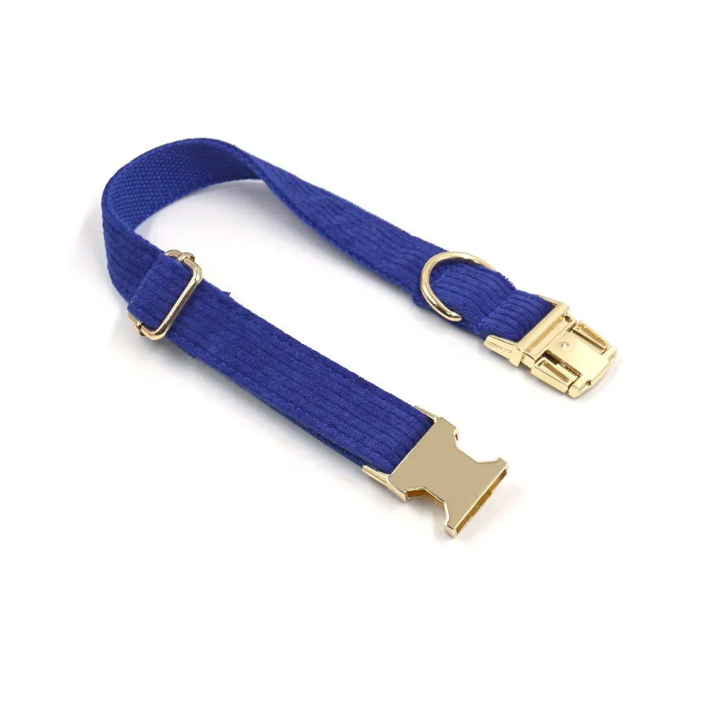 Royal Blue Corduroy Dog Harness and Leash Set Luxury Designer Personalized Bow Pet Collar Poop Bag Adjustable Puppy Walking Set