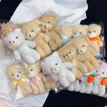 3 adet/takım 13 cm Oyuncak Ayı Peluş Bebek Hayvan Ayı doldurulmuş oyuncak Anahtarlık Sevimli Karikatür Tavşan Peluş Anahtarlık Çanta Kolye Çocuk Hediye