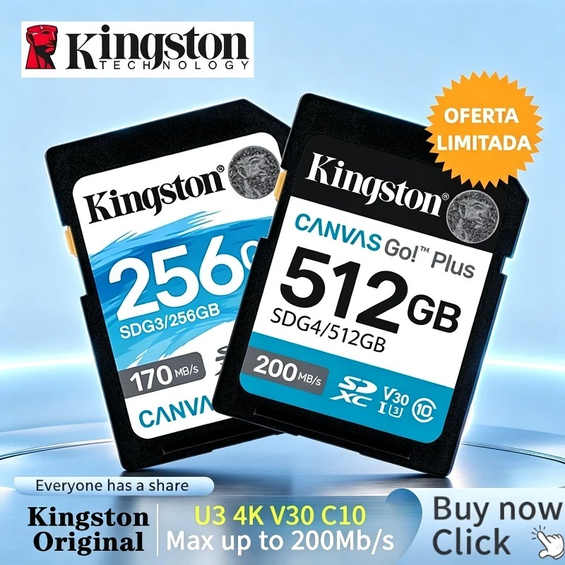 Kingston SD Card 64GB 128GB 256GB 512GB Canvas Go Plus memory card Class10 U3 V30 Cartao de SDXC 4K video Carte sd for Camera