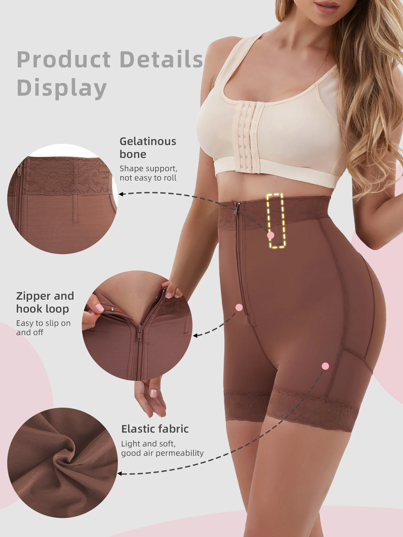 Platte Hoek Midden Taille Shapewear Rits Buik Control Shaper Kant Butt Lifter Slipje Voor Vrouwen