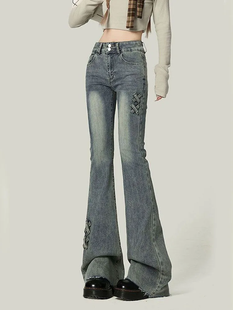 

Pure Cotton Bootcut Jeans Women Vintage Slim Fit High Waist Streetwear Denim Pants American Retro Y2K Harajuku Female Trouser