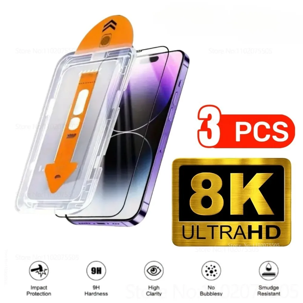 

3Pcs Tempered Glass Screen Protector for IPhone 17 Promax 15 16 Plus 14 Promax Easy Install HD Film 13Mini XR 11 12 Promax Glass