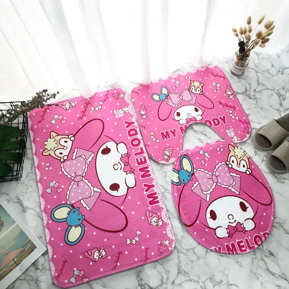 New Catone Sanrio Hello Kitty Floor Mat Door Mat Toilet Toilet Cute Absorbent Non-slip Cartoon Three-piece Bathroom Mat Gift