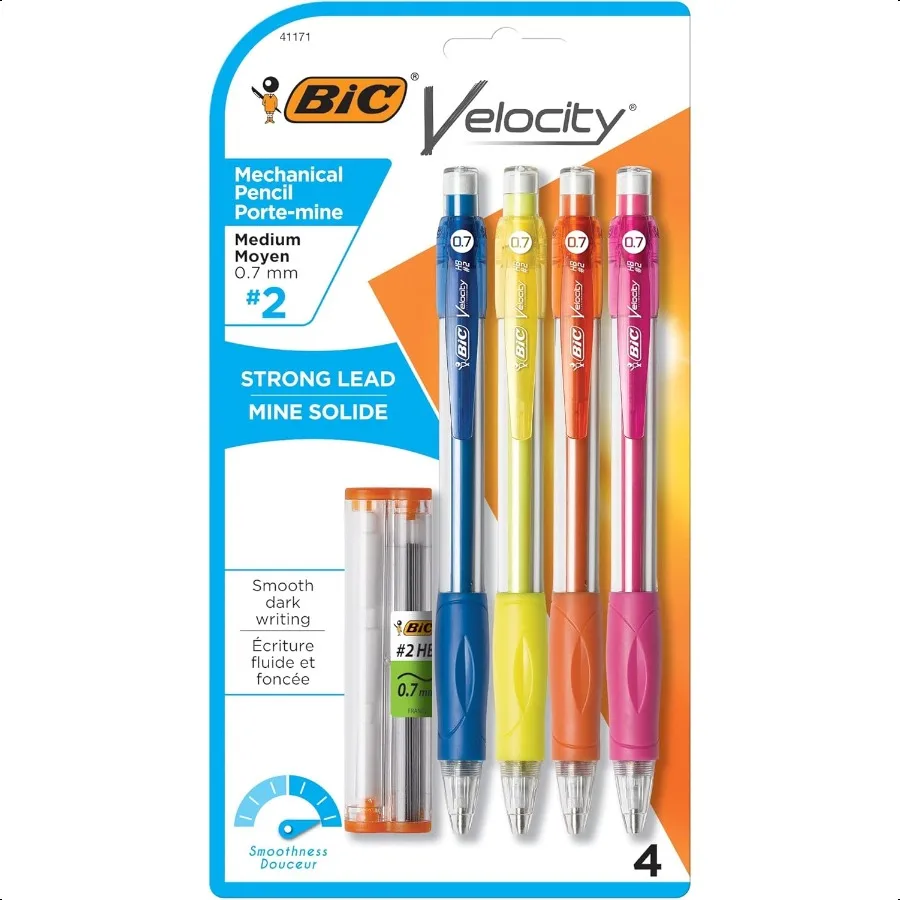 

Velocity Mechanical Pencils With Colorful Barrel Medium Point 0.7mm 4Count Pack Mechanical Pencils With Eraser and Lead Refills