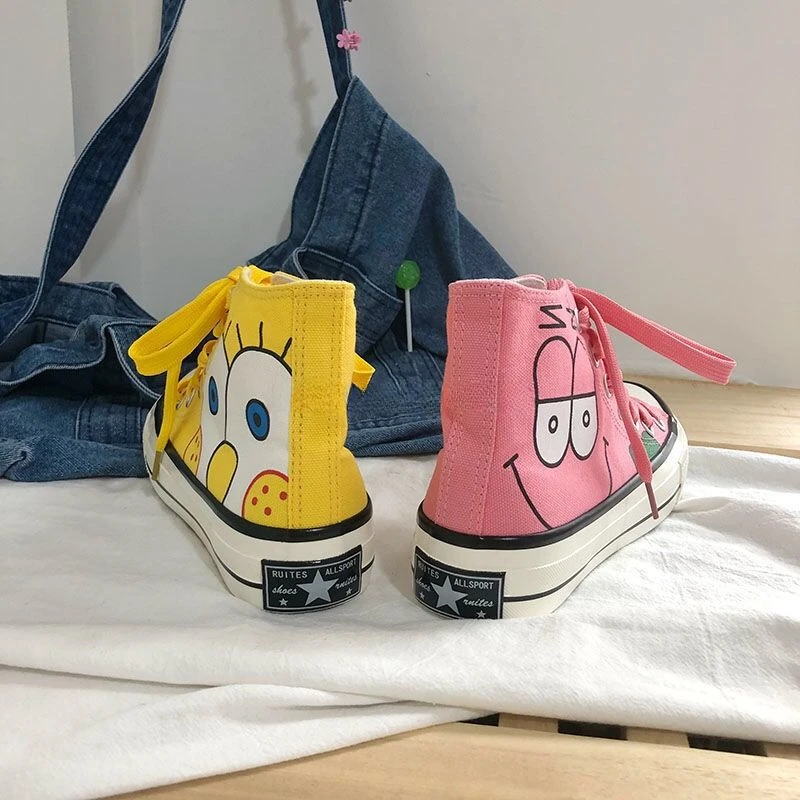 SpongeBob Canvas Shoes Cosplay Couple Shoes Cartoon SpongeBob Patrick Star Non-slip Sneakers Men and Women Casual Tennis Shoes