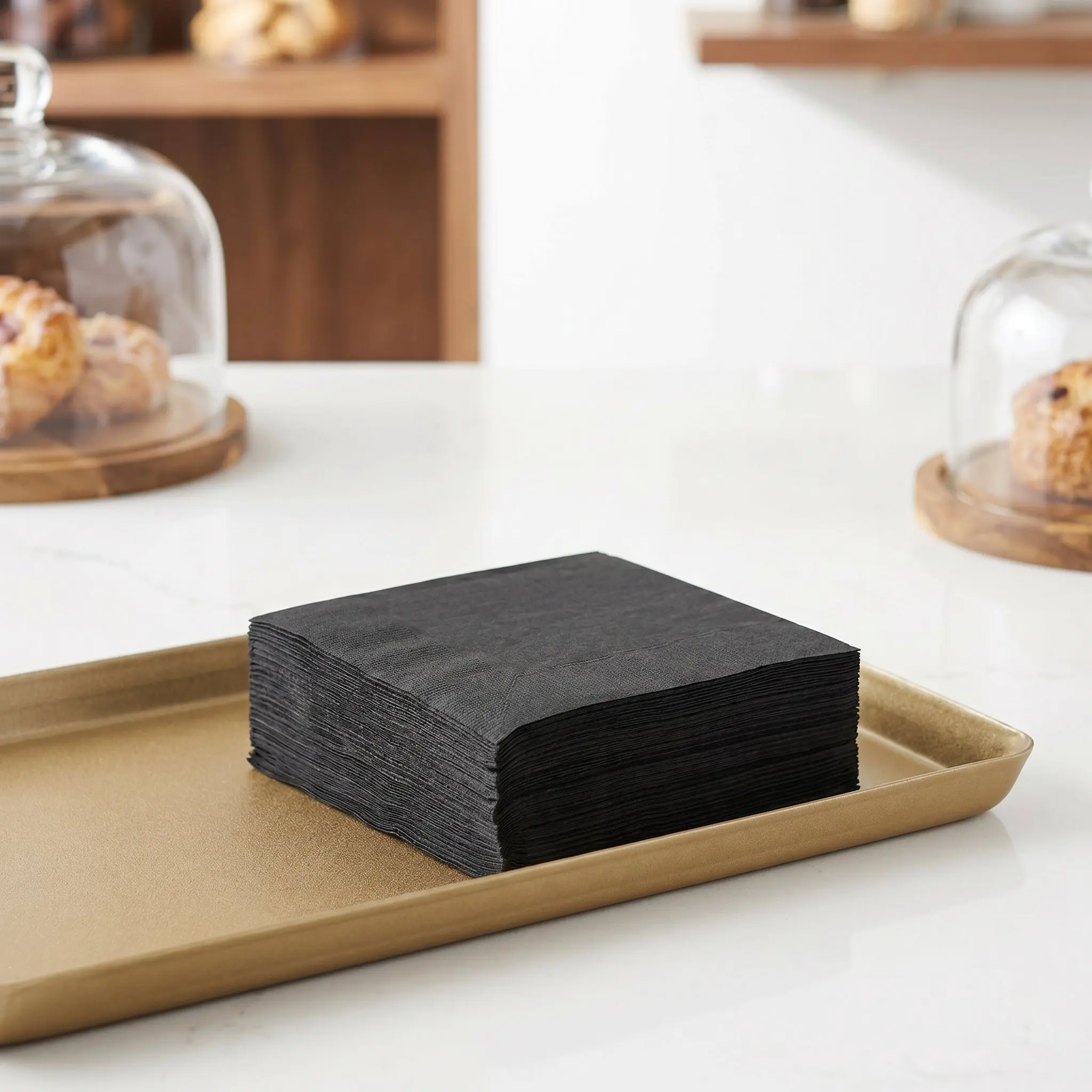 50Pcs Western Dining Black Paper Napkins Foodgrade Virgin Wood Pulp Decorative Cocktail Beverage Party Tissue Napkins Restaurant