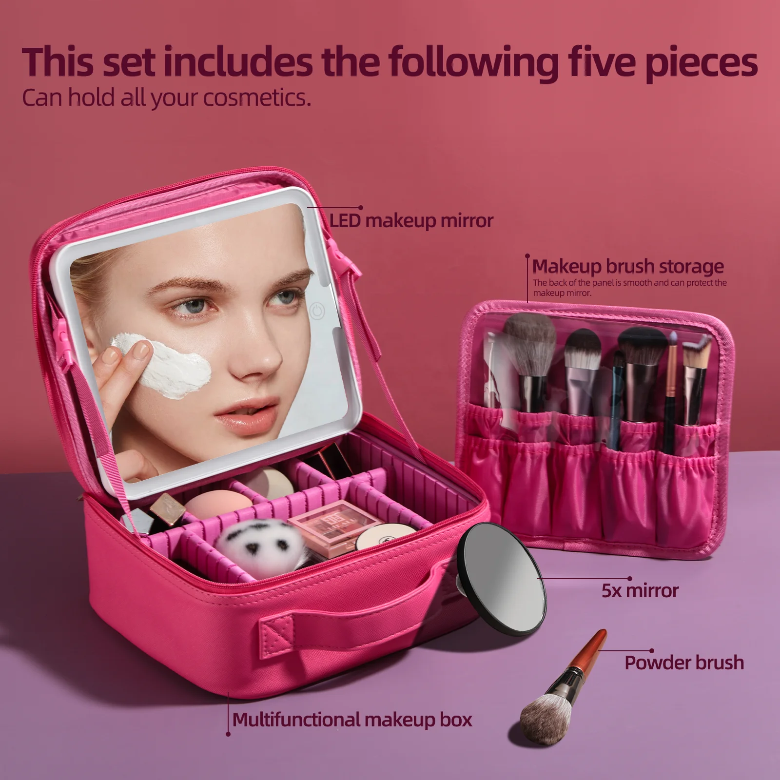 

2025 hot sale BS-MALL Led Light Mirror Large Capacity Makeup Case Bag Custom Logo Waterproof Case Storage Box Travel Ba