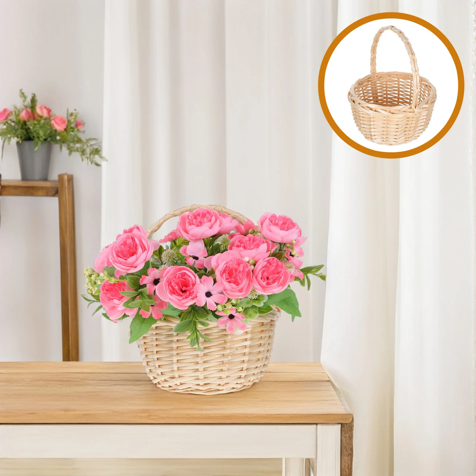 

Handwoven Natural Rattan Basket Sturdy Handle Picnic Basket Wedding Decorations Fruit Storage Container Wedding Party Favors