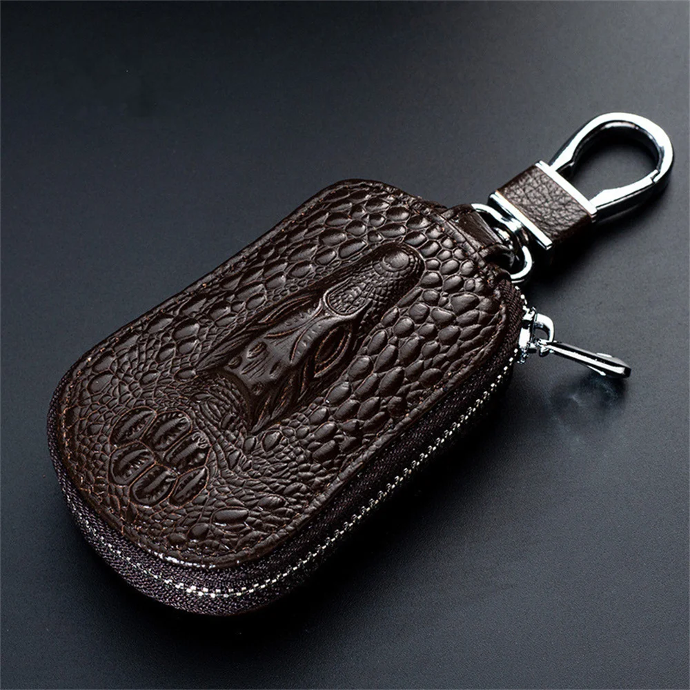 Unisex Leather Key Case For Car Key Wallet Pocket Key Holder Organizer Pouch Keys Organizer Large Capacity Zipper Key Case Bag