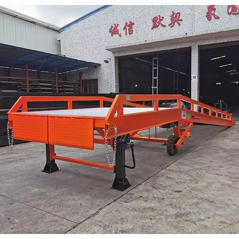 10 tons mobile forklift loading yard ramp hydraulic truck loading and unloading ramp galvanized front and rear movable plates