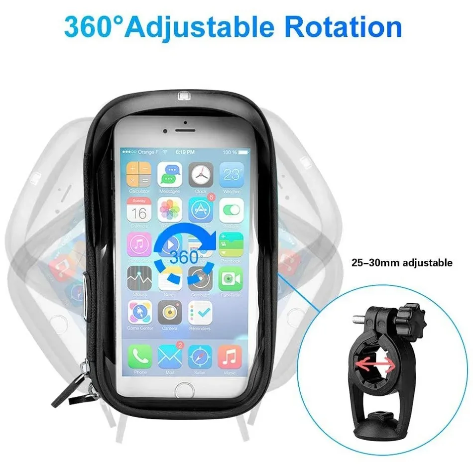 Wodoodporny uchwyt na telefon do roweru/motocykla, torba na telefon z ekranem dotykowym 6.4 cala, uchwyt na kierownicę rowerową do iPhone 12 Pro, Samsung — zdjęcie produktu 4