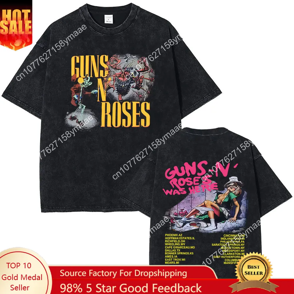 

Gun N Rose Rock Band Vintage Washed T ShirtS Classic Here 1980 Tour T-shirts Men Women Fashion Hip Hop Short Sleeve Streetwear