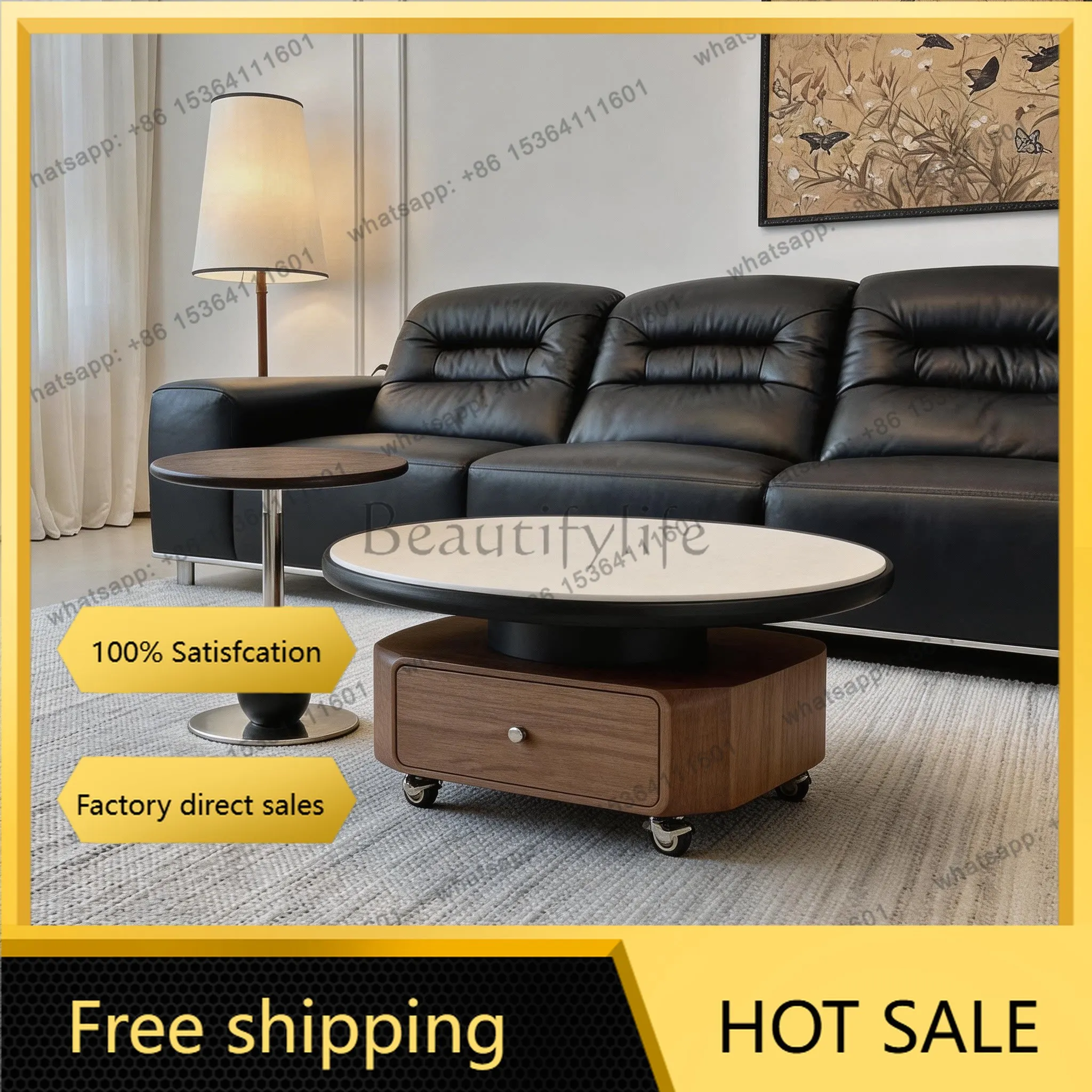 XX. 2026 New Mobile Coffee Table Set, Vintage Style Light Luxury Living Room Home Round Set