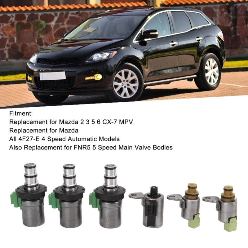 6pcs Transmission Shift Solenoid Set 4F27E Replacement For Mazda 2 3 5 6 CX-7 MPV