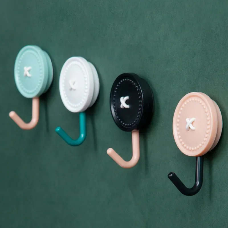 

Creative Simple Button Hook Wall Hanging Waterproof Bathroom Traceless Hole Free Color 4 Sets