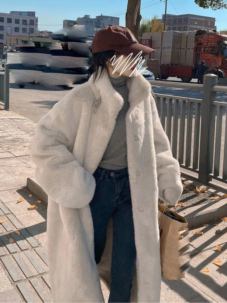 2025 ملابس نسائية متوسطة الطول فضفاضة للتخسيس معطف فرو صناعي شتاء جديد 1125 #3