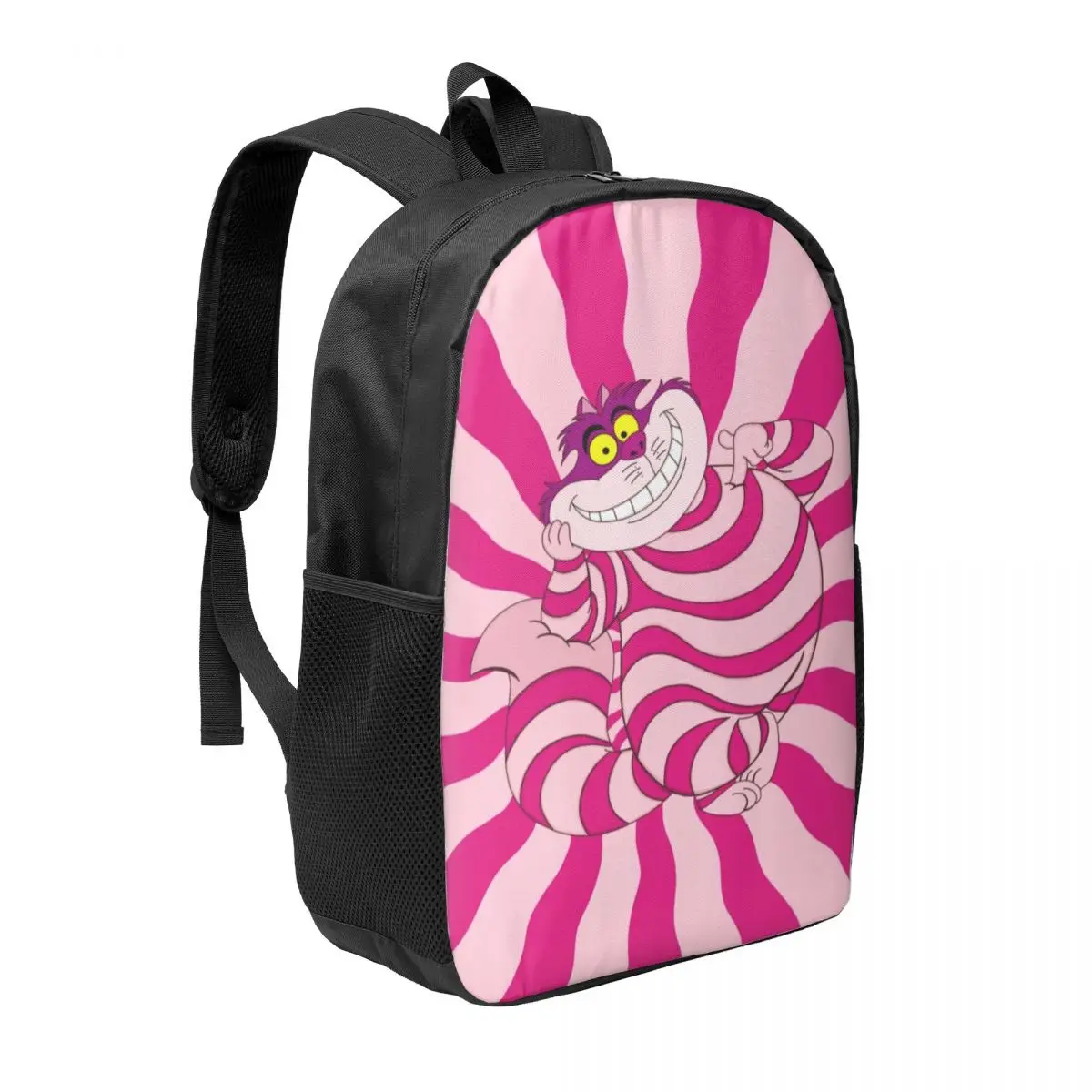 Custom Trippy Striped Cat Backpack for Men Women Water Resistant College School Cheshire Cat Cartoon Bag Print Bookbag