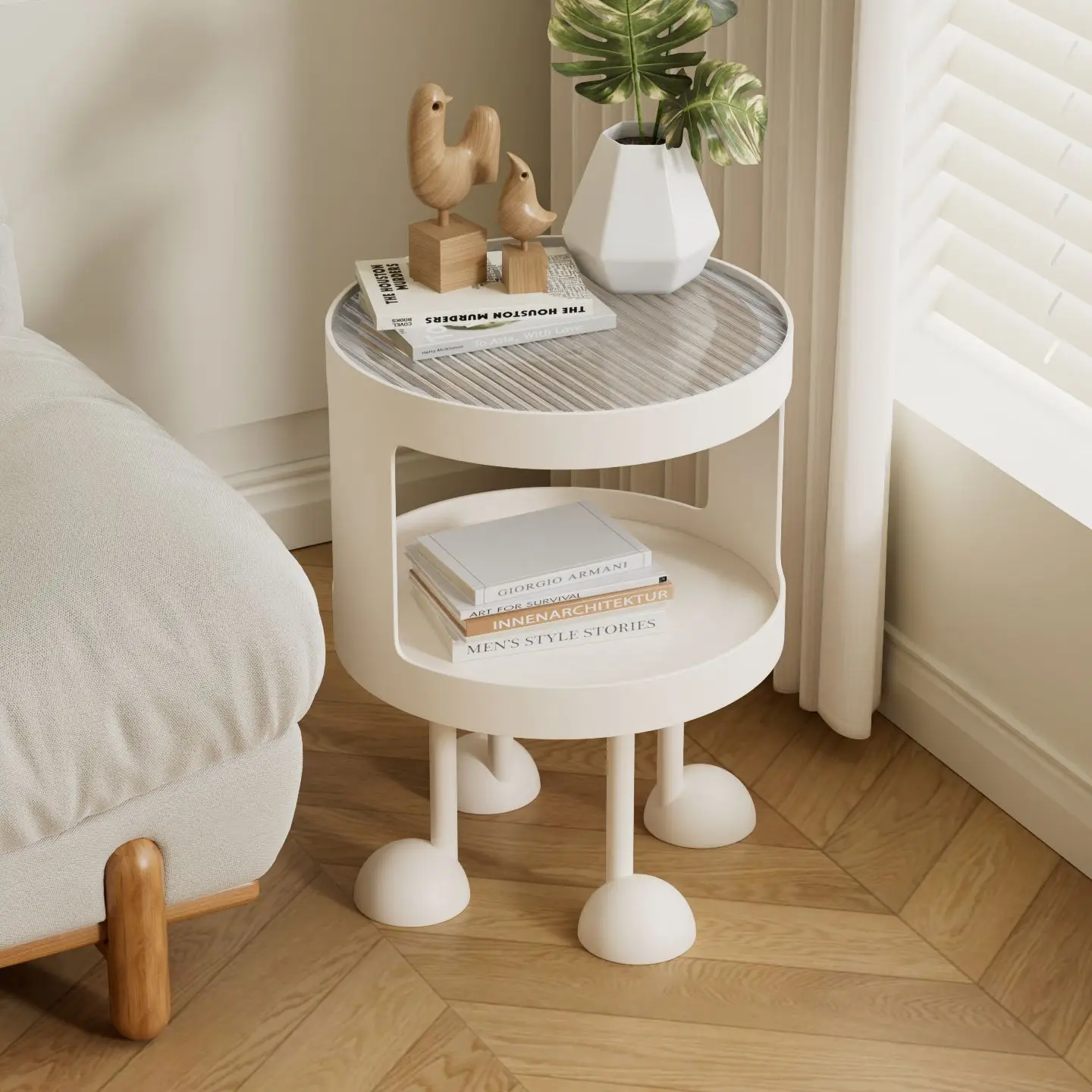 Movable light luxury modern small coffee table sofa side cabinet bedroom bedside table with lamp wrought iron storage