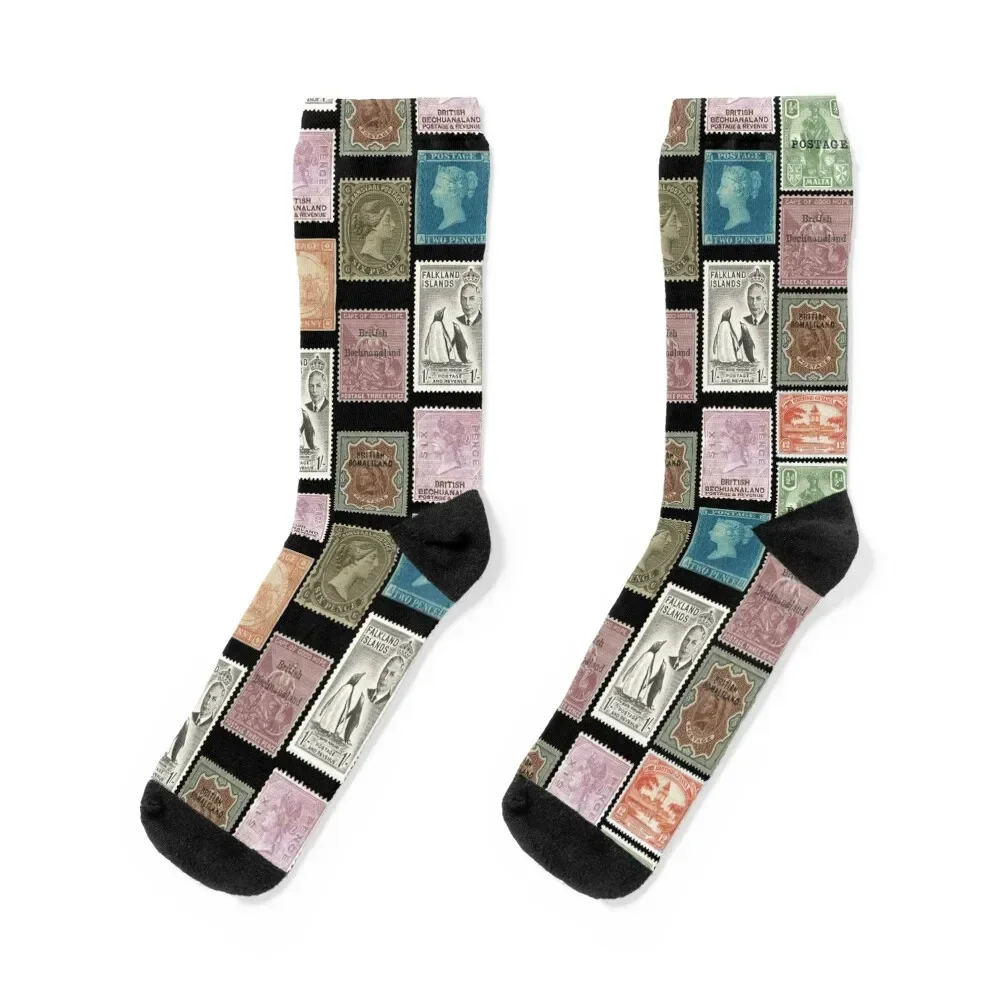 Historic British Empire Postage Stamp Collection Collage Socks Novelties man Stockings man Antiskid soccer Boy Socks Women's