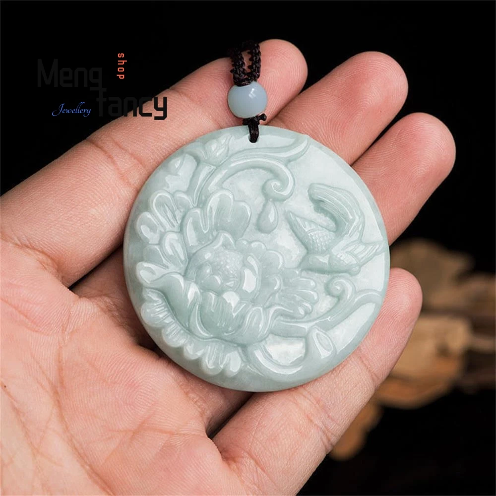 Natural Myanmar A-goods Jadeite Peony Flower Jade Pendant Exquisite Elegant Charm High-grade Luxury Quality Fashion Fine Jewelry