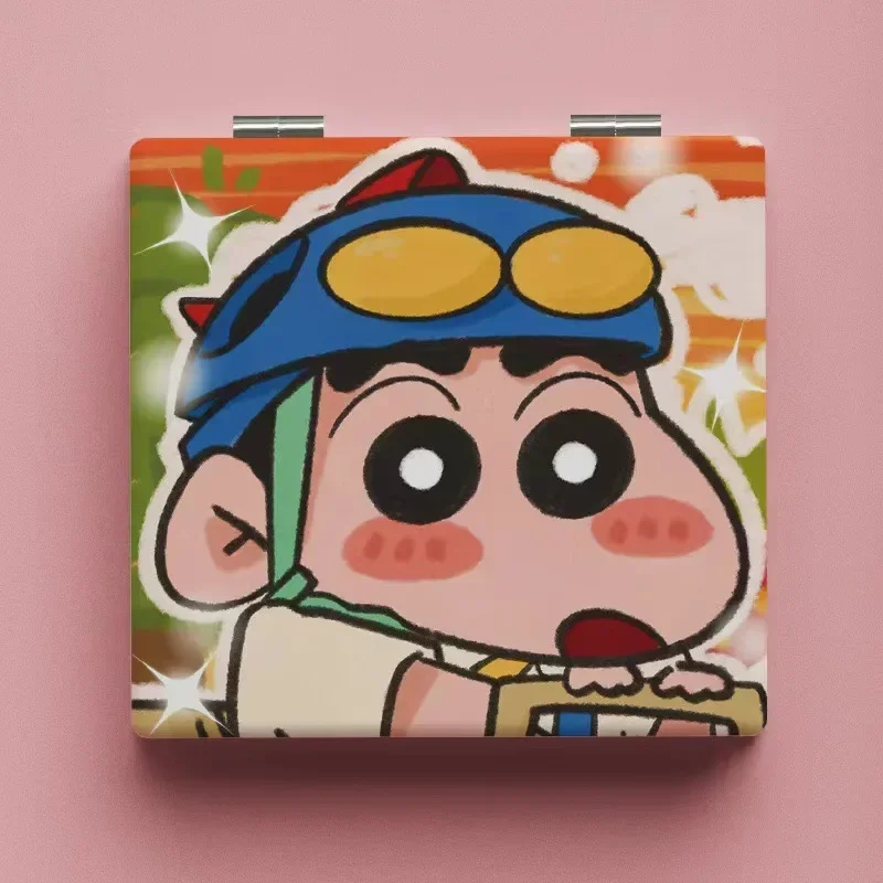 2026 New Anime Crayon Shin-chan Funny Kawaii Model Figure Mini Mirror Portable Two-Sided Folding Makeup Mirror Girls Gifts