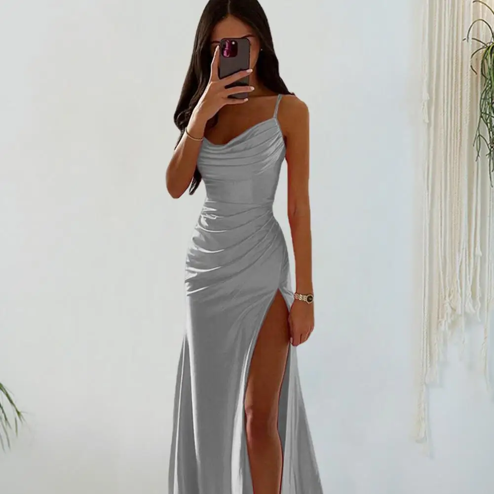 Vestido de satén con hombros descubiertos y espalda descubierta para mujer, maxivestido Sexy ajustado, fruncido, para noche, fiesta de cumpleaños, sin tirantes, Verano