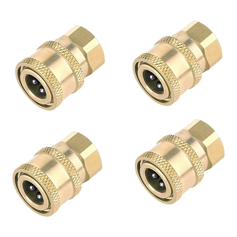 4 Pcs Pressure Washer Quick Connect Coupler, 1/4 Inch NPT Female Threads Size, Brass Material