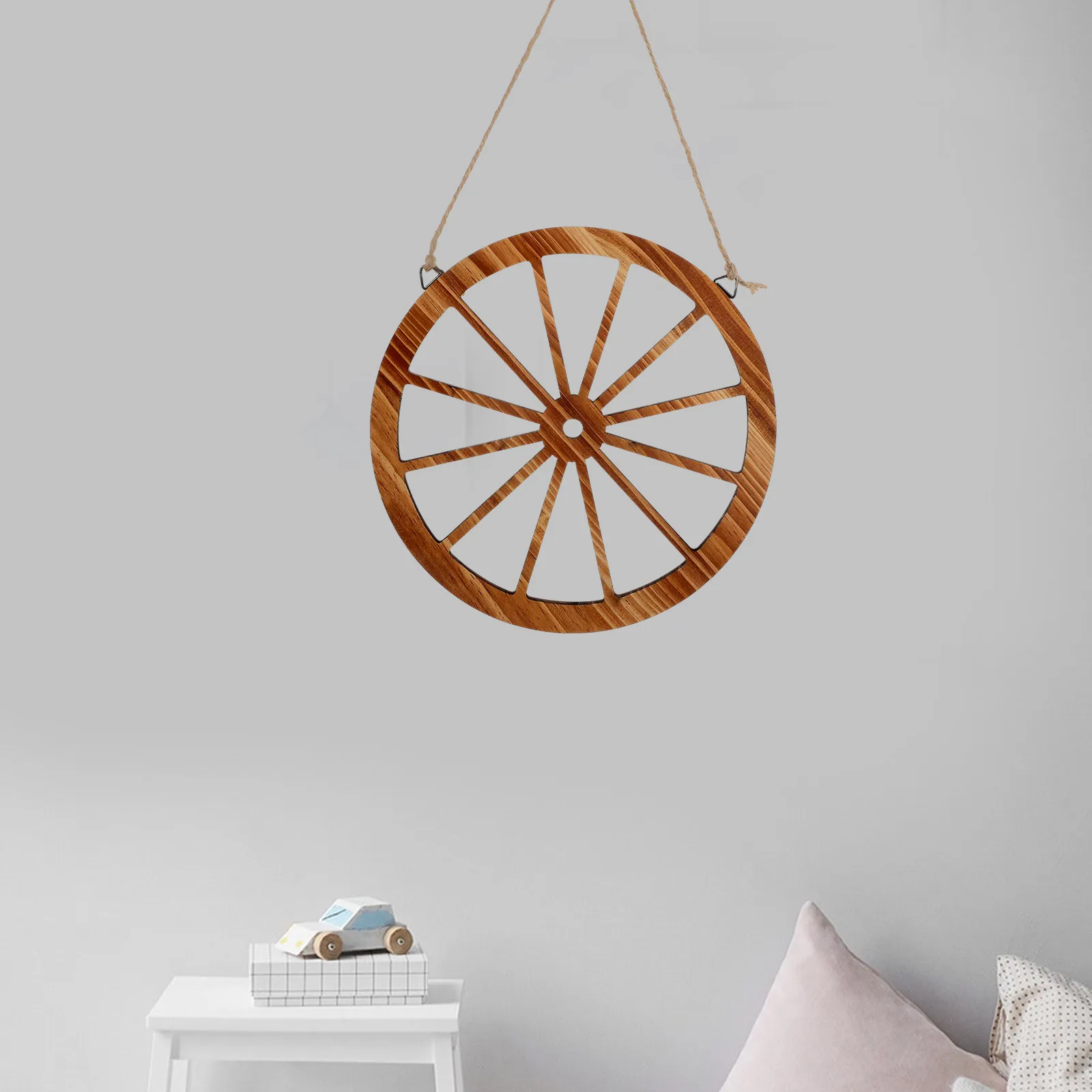 

Wooden Wagon Wheel Wall Decor 20cm Dark Brown Four Wheels Home Office Living Room Vintage Art Durable Wooden nament