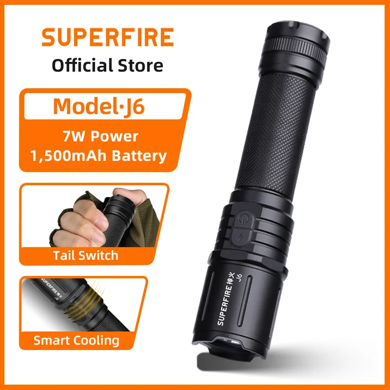 

SUPERFIRE J6 7100K USB C перезаряжаемый фонарик светодиодный фонарик со встроенной батареей для кемпинга и пешего туризма аварийный фонарь с двойной кнопкой