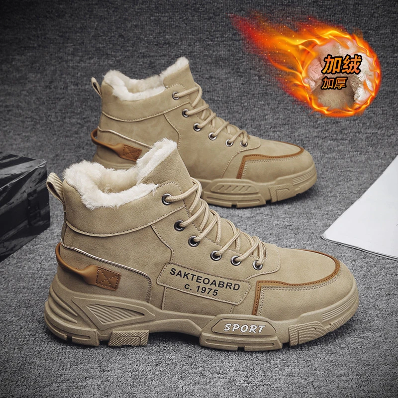 Winter Cowhide Leather Cotton Shoes Genuine Wool Lined Thick Warm Boots Anti Slip Snow Boots Soft Comfortable Footwear For Dad