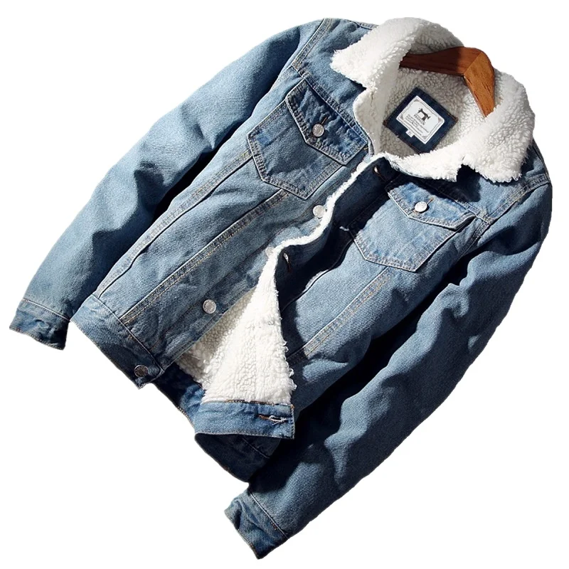 

2021 Winter Fashion Mens Jean Jacket Outwear Male Man Cowboy Jackets Men and Coat Trendy Warm Fleece Thick Denim Jacket Wool