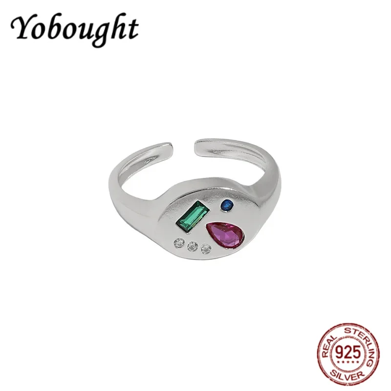 

Новое открытое кольцо из стерлингового серебра S925, маленькое дизайнерское чувство, геометрическая микроинкрустация, цветной циркон, открытие, женские украшения для пары