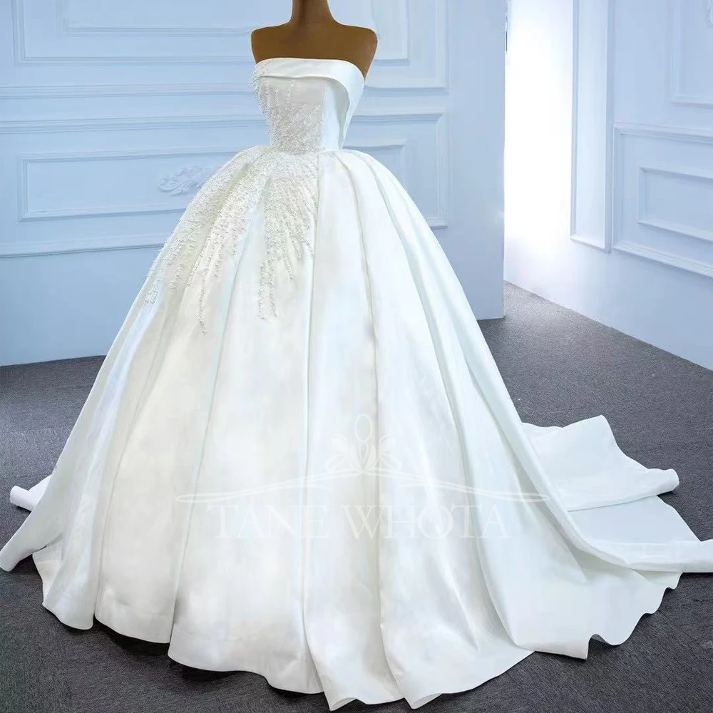 Wedding Dress Bride 2025 Strapless Sequins Beading Lace Up Back Customized White Wedding Dresses Luxury