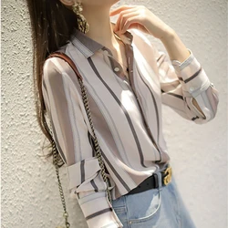 Gestreept Damesshirt Lente Herfst Koreaanse Mode Vintage Shirts Lange Mouwen Blouse Dames Tops Losse Casual Shirts En Blouses