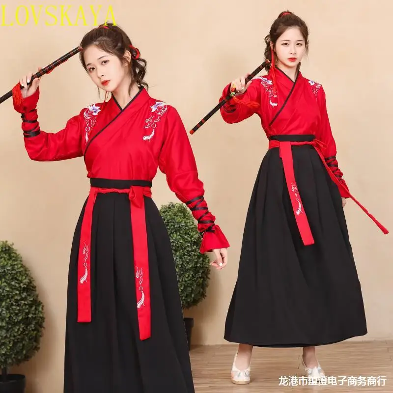 

Китайское платье Hanfu, женская одежда, винтажная Этническая стильная модная одежда, элегантная уличная одежда, повседневное китайское традиционное платье