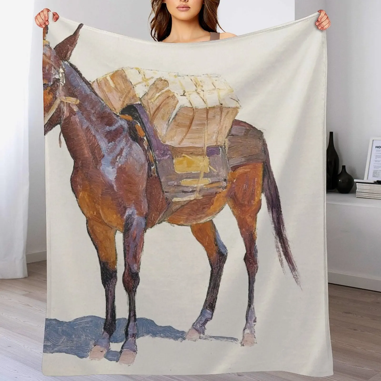 Frederic Remington - Untitled pack mule study Throw Blanket funny gift Designers Blankets