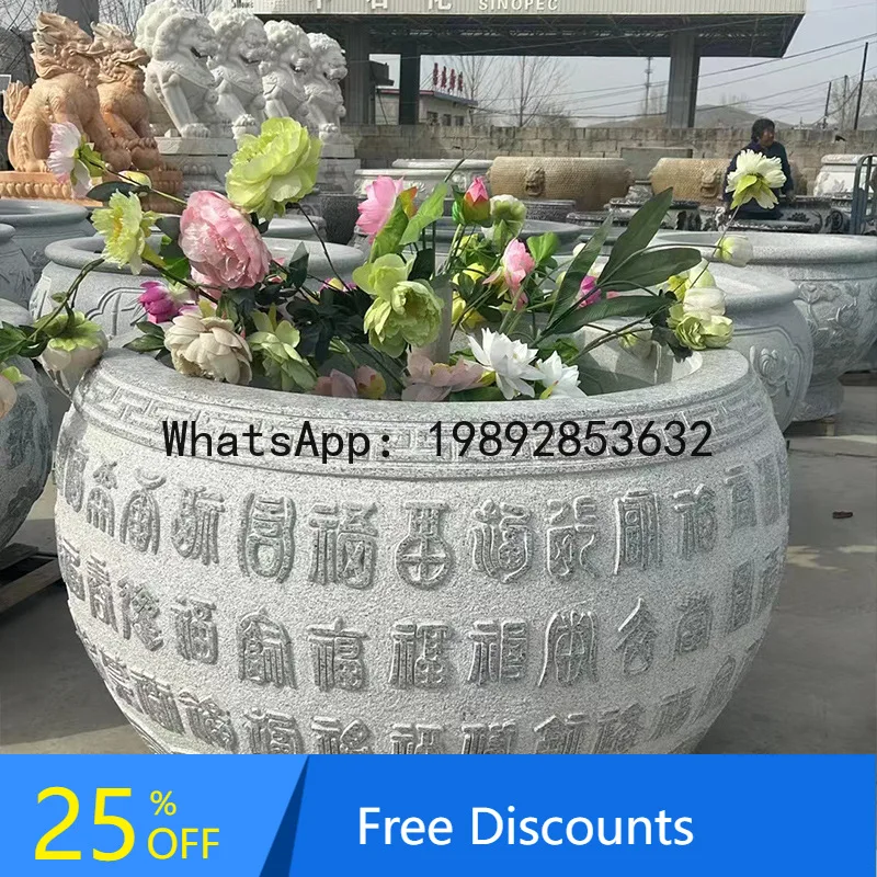 

CZ Stone Carving Fish Tank Courtyard Balcony Granite Round Flower Pot Villa Outdoor Bluestone Antique Decoration