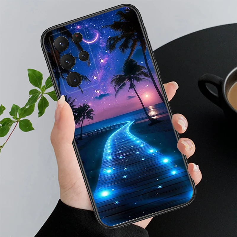 قضية الهاتف لسامسونج A55 A16 A56 A36 A35 A15 A53 A54 A33 A34 A25 A05S A52 A52S A14 A26 A71 ضوء القمر مشهد الشاطئ #4