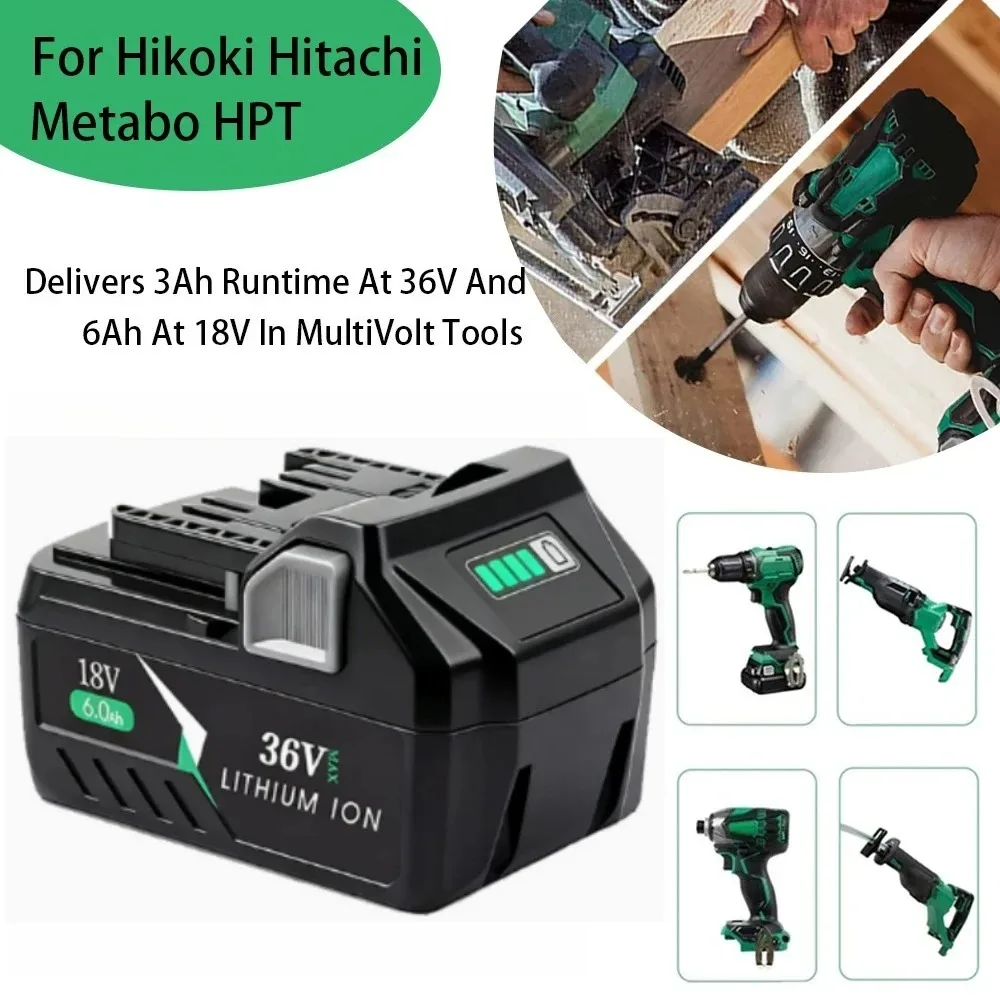 

Сменная литий-ионная аккумуляторная батарея 6.0 Ач BSL36B18 для беспроводных электроинструментов HiKOKI 18В/36В с LED-индикатором